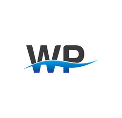wp initial logo with swoosh blue and grey
