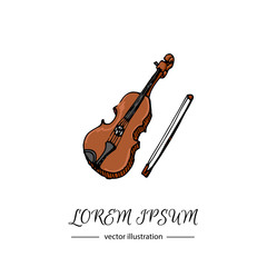 Hand drawn doodle Violin icon Vector illustration musical instrument Music symbols icons collections Cartoon violin concept elements Violin vector logo design template