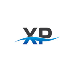 xp initial logo with swoosh blue and grey