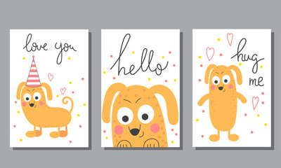Set of funny postcards with a fun dog.