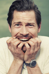 Portrait of worried man in studio