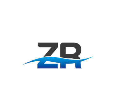 zr initial logo with swoosh blue and grey