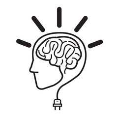 Bulb with Brain Illustration / Outline of Human Brain and Bulb Illustration