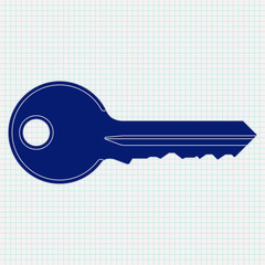 Key icon. Vector illustration on notebook sheet