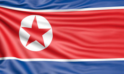 Flag of North Korea, 3d illustration with fabric texture