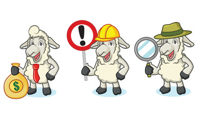 Beige Sheep Mascot with sign