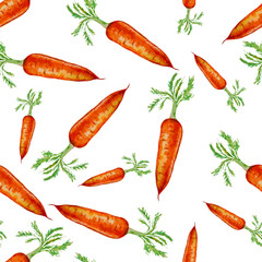 Watercolor hand drawn seamless pattern with carrot. Vector eco food illustration