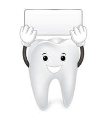 illustration of a tooth character with sign.