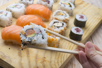 Fresh Homemade Sushi Roll against a background