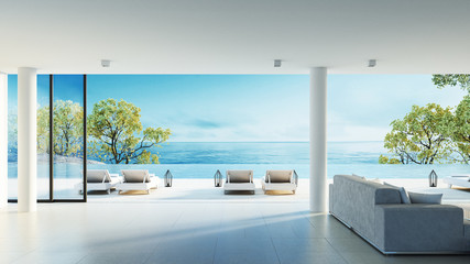 Obraz na płótnie Canvas Beach living on Sea view / 3d rendering