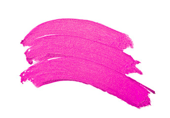 Violet color lipstick stroke on white background