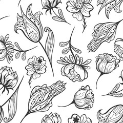 Black and White Vector Floral Pattern