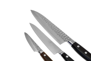 Three Multifunction Japanese Kitchen Or  Chief Knife Isolated On