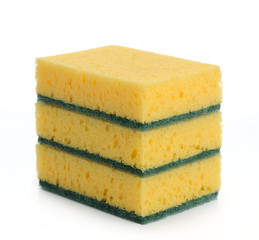 Yellow kitchen sponge isolated on white background.