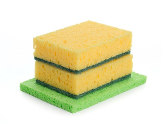 Colored kitchen sponges isolated on white background.