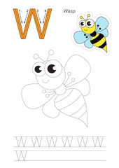 Trace game for letter W. The wasp.