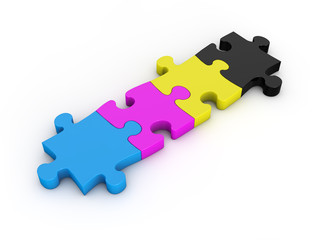 CMYK concept with jigsaw puzzle, 3d illustration