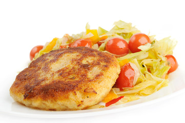 Fresh breaded chicken cutlet with stew vegetable