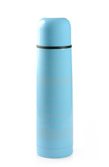 Blue Metallic thermos isolated on white background