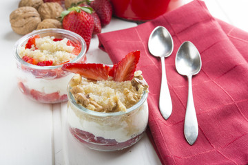 Dessert Healthy, quinoa, strawberry, nuts and yogurt.