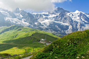 Fototapeta na wymiar Beautiful idyllic Alps landscape with mountains in summer, Switzerland 