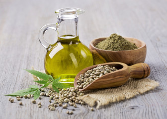 Hemp oil n a glass jar