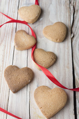 Homemade Heart Shape Cookies With Red Ribbon.