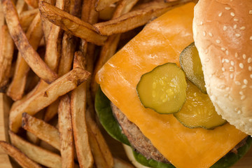 hamburger with  potato fries