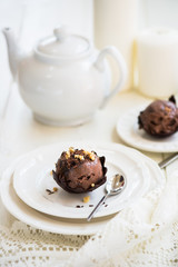 Chocolate Ice Cream Scoop is laying on Chocolate Homemade Bow