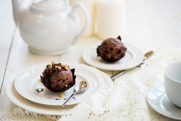 Chocolate Ice Cream Scoop is laying on Chocolate Homemade Bow