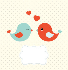 Abstract template with two cute birds and blank frame, illustration