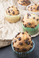 muffins with chocolate on a stone tray