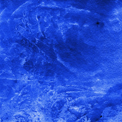 Blue and sapphirine saturated color abstract watercolor background with stains and paper texture, hand painted