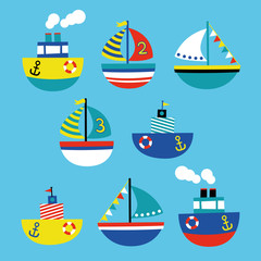 boat children style illustration set