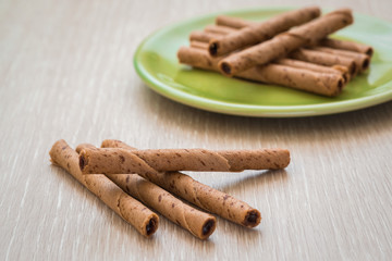 Wafer rolls with chocolate cream