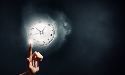 Businessman hand press clock time button icon