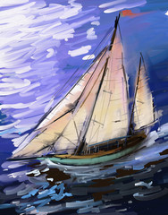 Sailboat. Digital painting.
