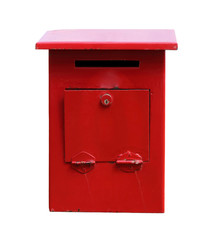 Old red mailbox isolated on white background with clipping path.
