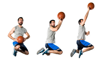 Man playing basketball jumping