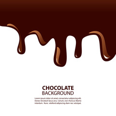 Chocolate background. Chocolate is flowing down. Vector illustration.