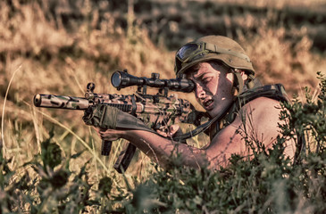 Fototapeta premium soldier with weapon