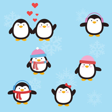 Cute penguin with variation style and position