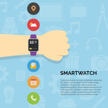 Fist hand wearable technology smartwatch with flat design