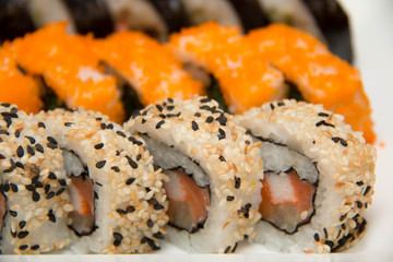 Roll with sesame sushi smoked salmon