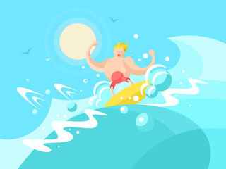 Fototapeta na wymiar Surfer on the a wave crest