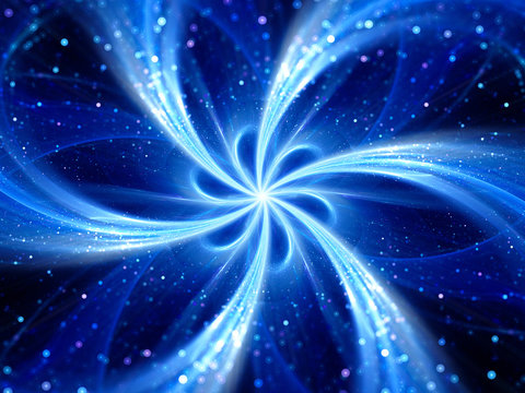 Magical blue spinning mandala in space