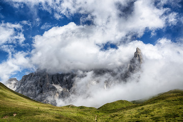 Landscape of Pale di San Martino with clouds, Dolomiti