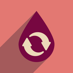 Flat web icon with long shadow drop recycling arrows