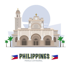 Manila Cathedral. Philipines landmark. asean set - vector