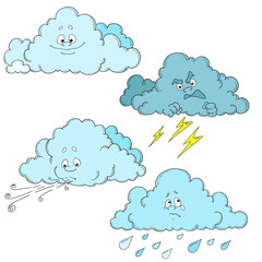 Clouds cartoon characters. Set of clouds. Weather.